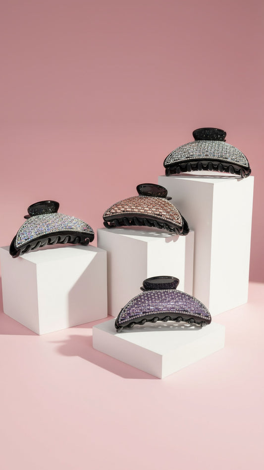 Mirrored Crystal Curve Hair Clamps Pack of 12