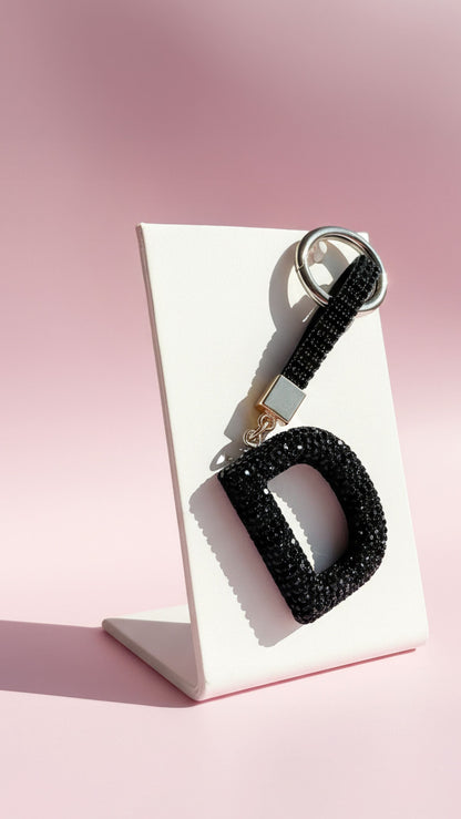 Initial Letter Black Crystal Key Ring & Bag Charm