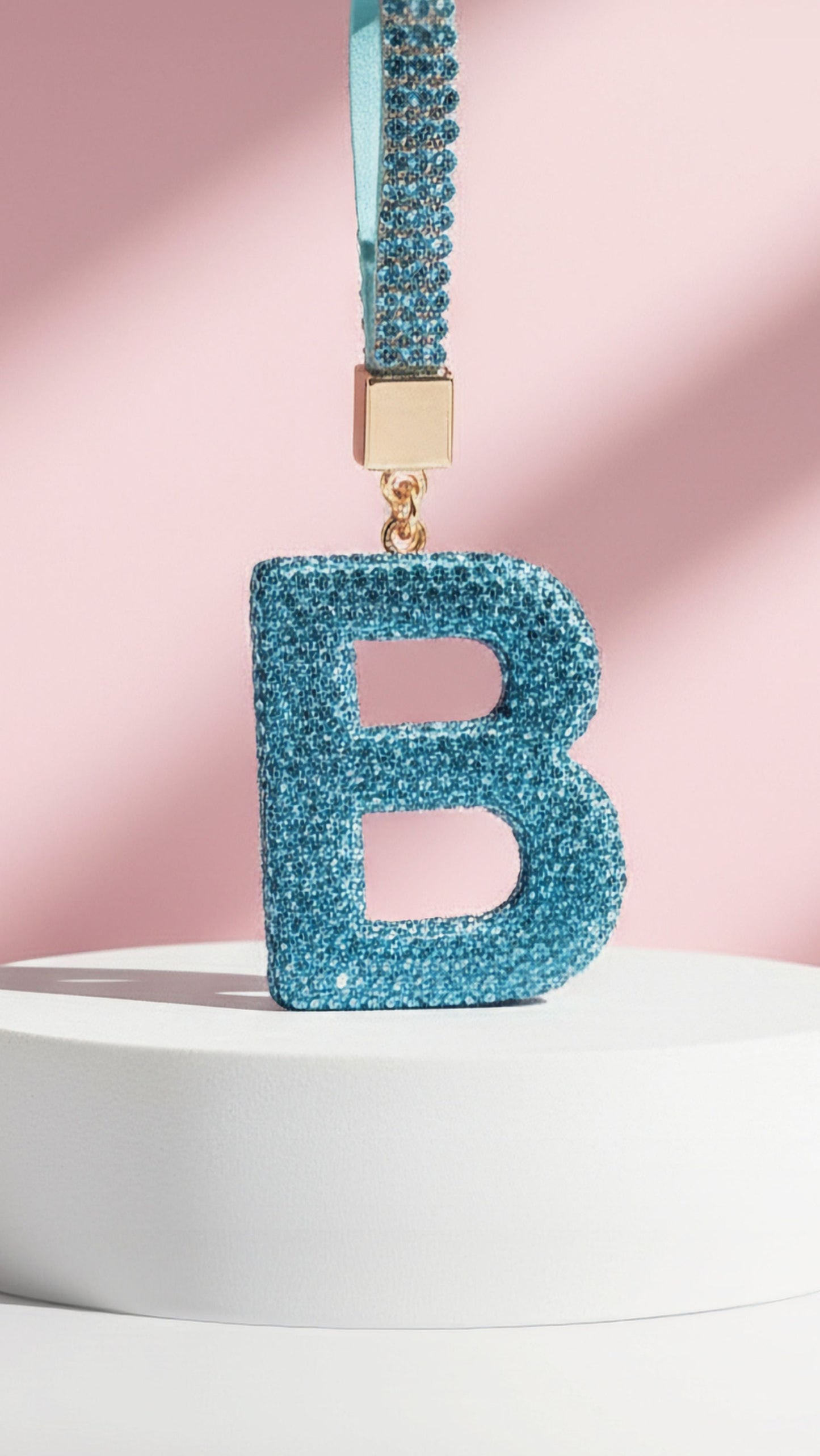 Initial Letter Blue Crystal Key Ring & Bag Charm
