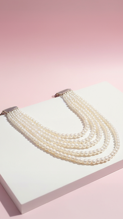 Pearl Multi Layer Necklace & Earrings Set