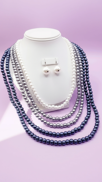 Pearl Multi Layer Necklace & Earrings Set