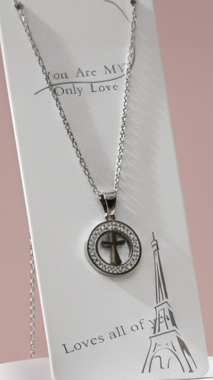 Pavé Circle Crystal Cross Necklace