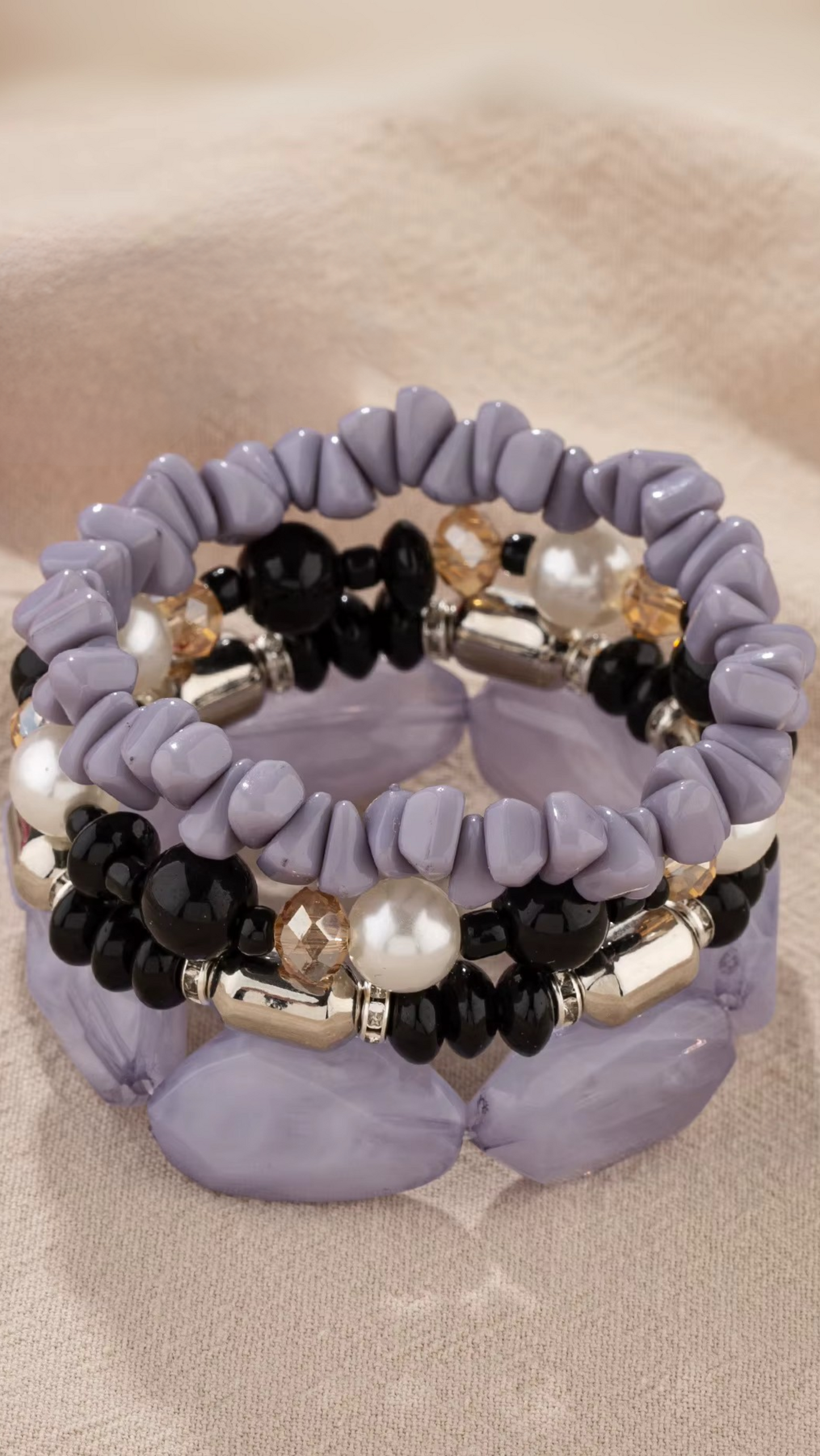 Pearl Charm Ceramic Beaded Bracelet Set