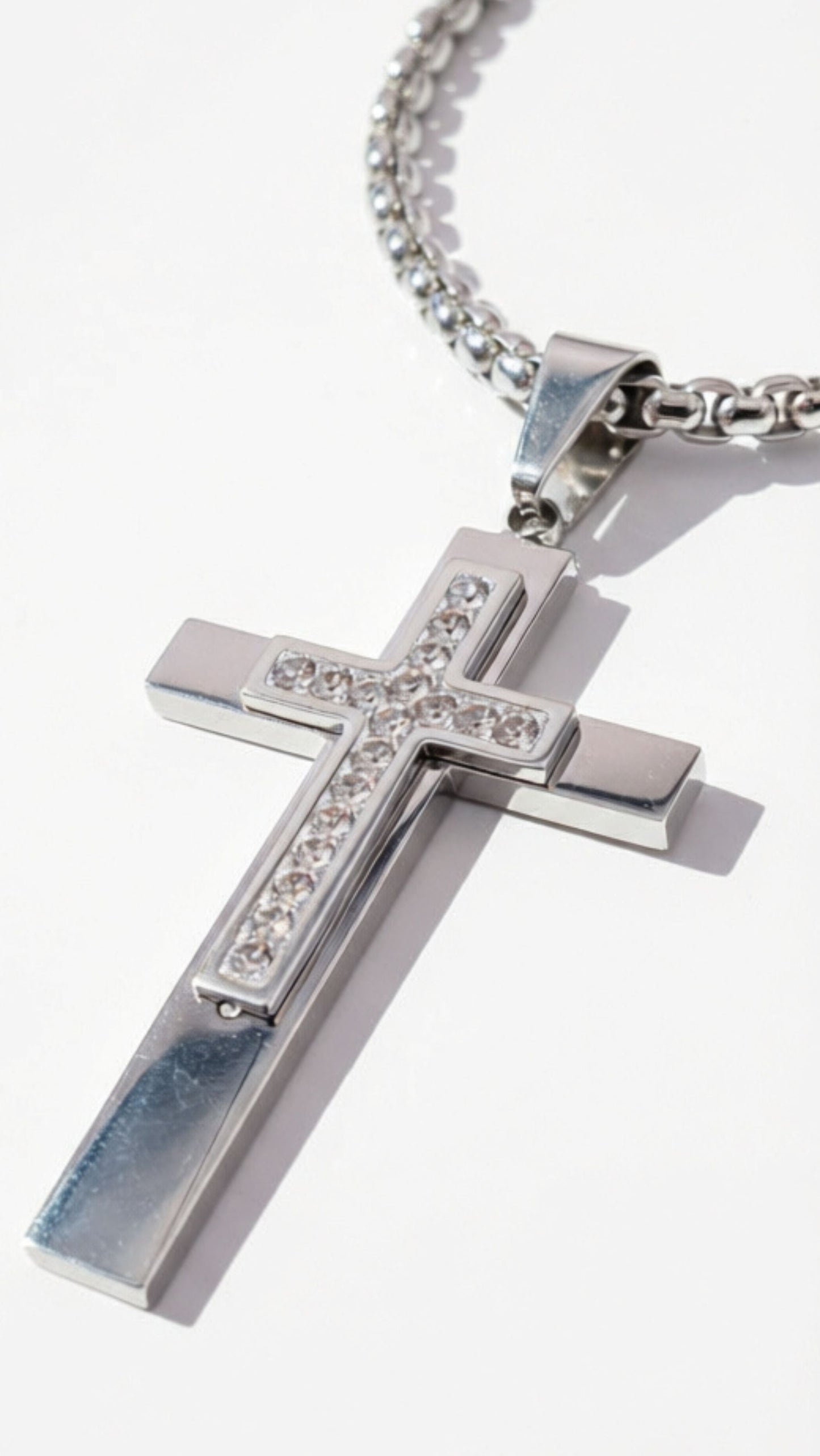 Two Tone Crystal Inlaid Cross Necklace