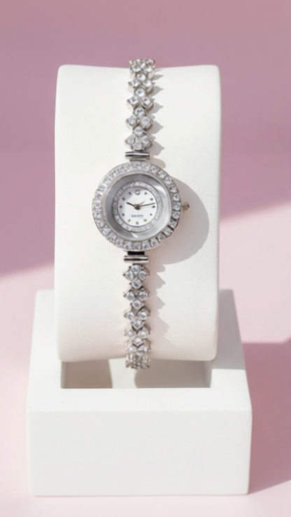 Crystal Bezel Round Face Link Watch
