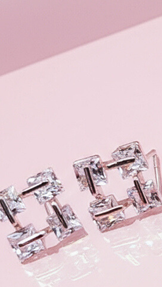 Square Cut Crystal Stud Earrings
