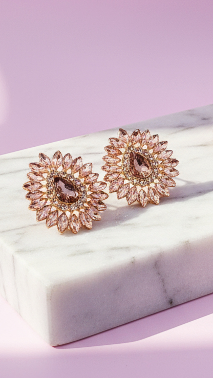 Oval Cluster Crystal Stud Earrings