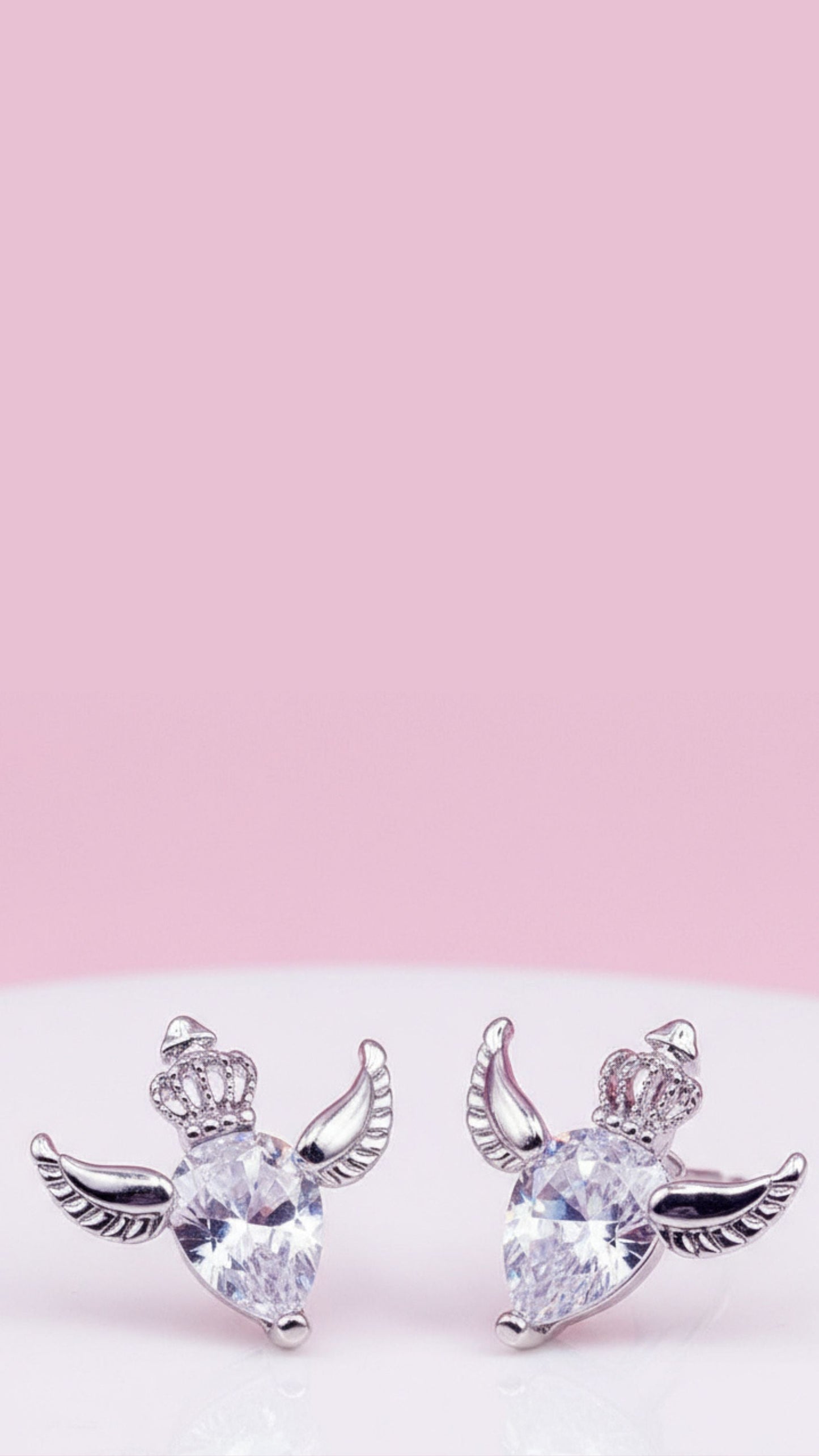 Crowned Wing Crystal Stud Earrings