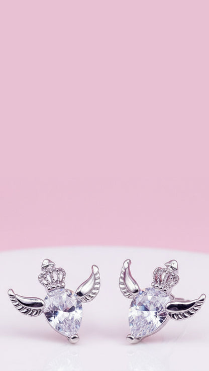 Crowned Wing Crystal Stud Earrings