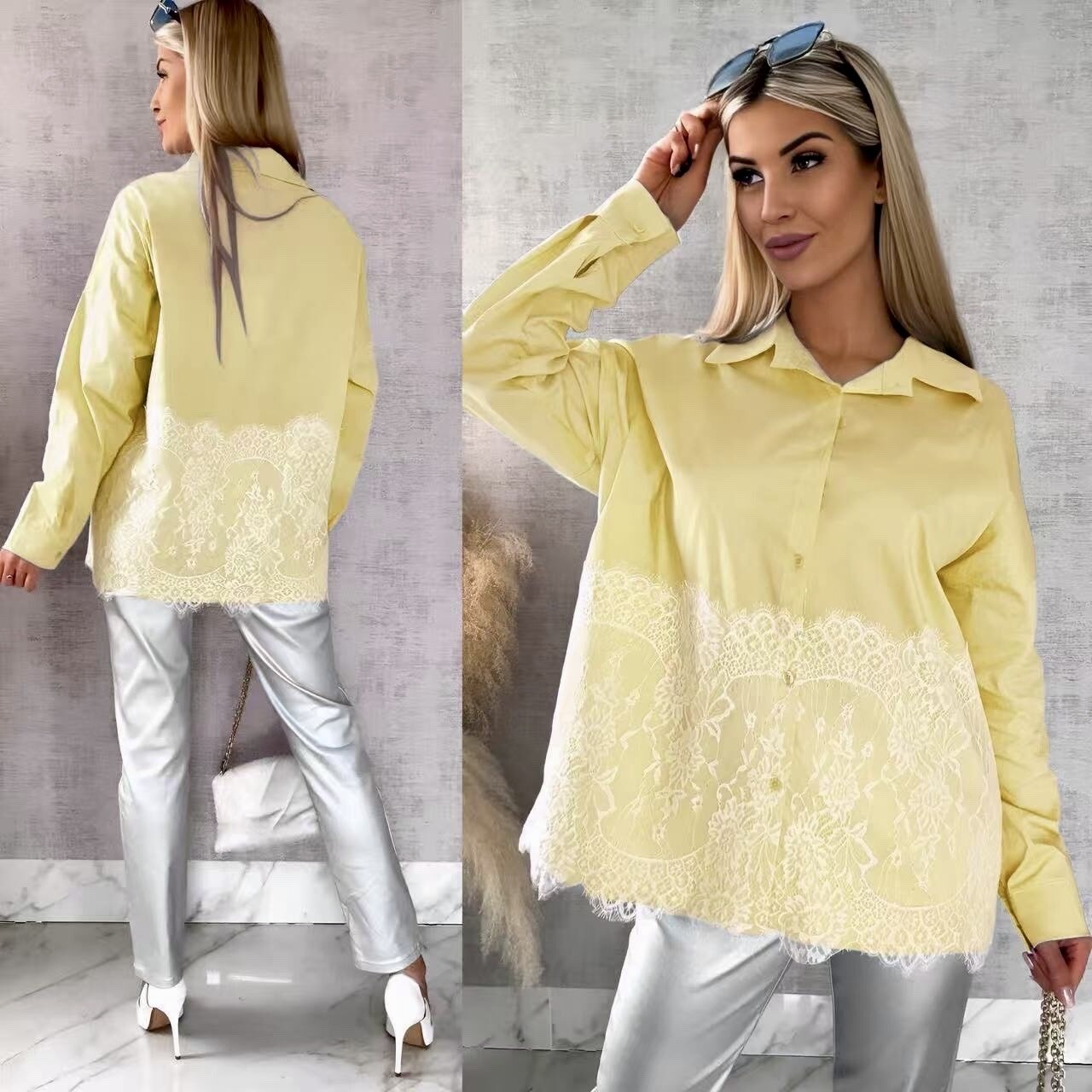 Cotton poplin shirt with lace detail