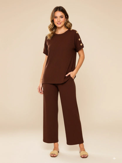 Ladies 8-Button on Shoulder Trousers Set