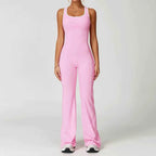 Flared Open Back Jumpsuit with Push-up Butt & Contrast Details