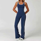 Flared Open Back Jumpsuit with Push-up Butt & Contrast Details