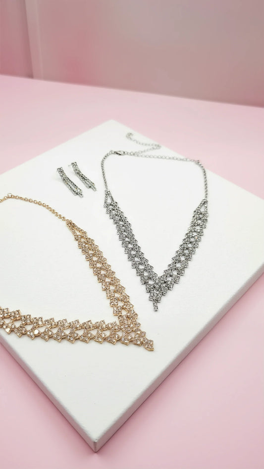 V Shaped Crystal Necklace Set