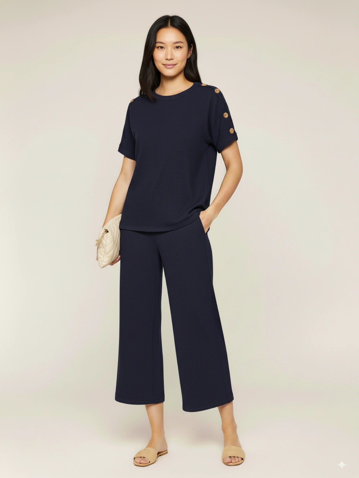Ladies 8-Button on Shoulder Trousers Set