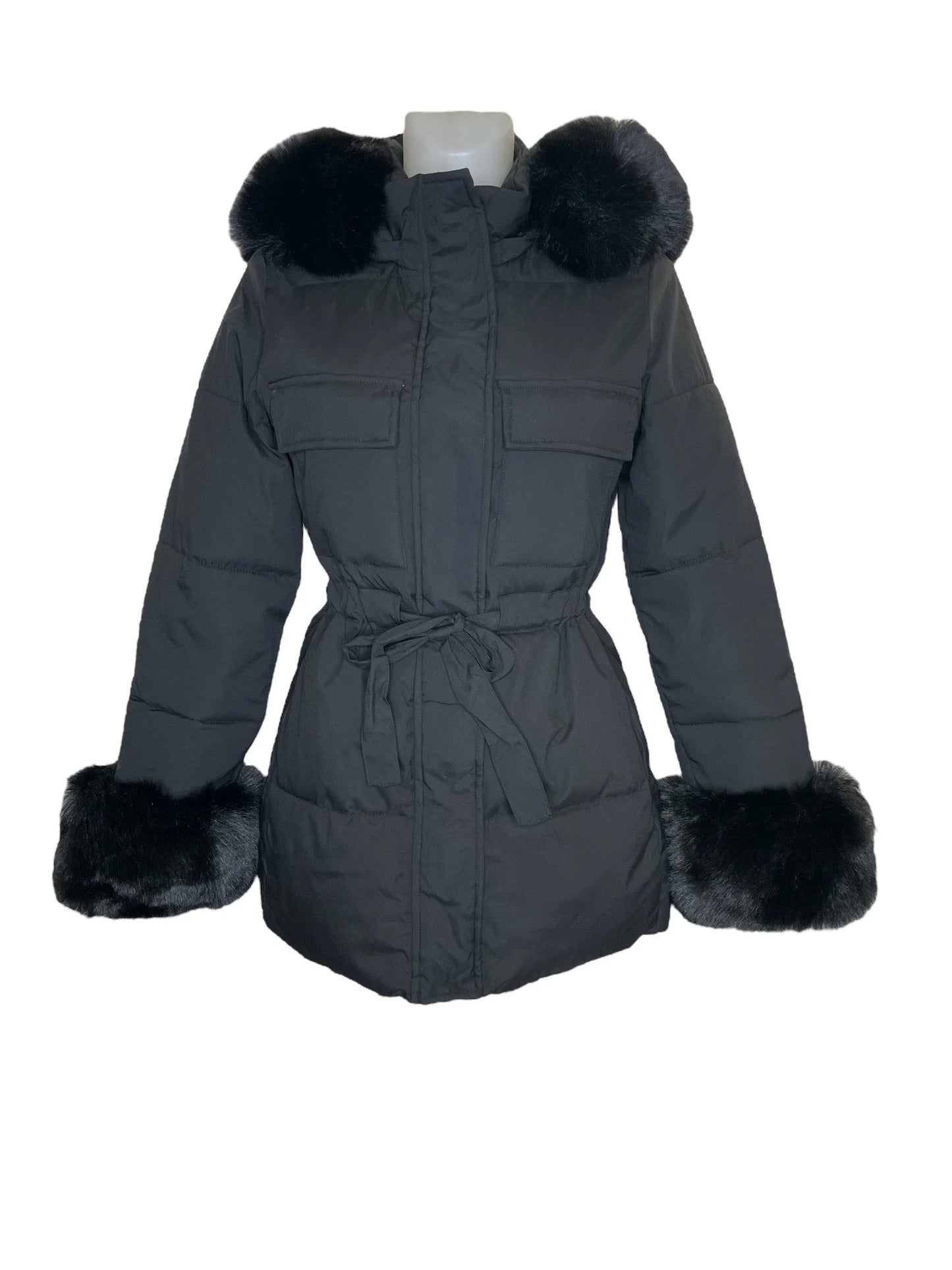 Mid-length down jacket with fur