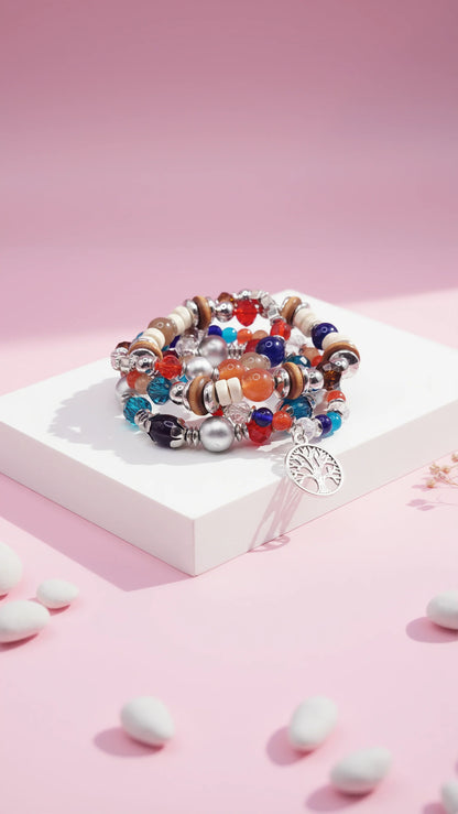 Tree Charm Ceramic Beaded Bracelet Set