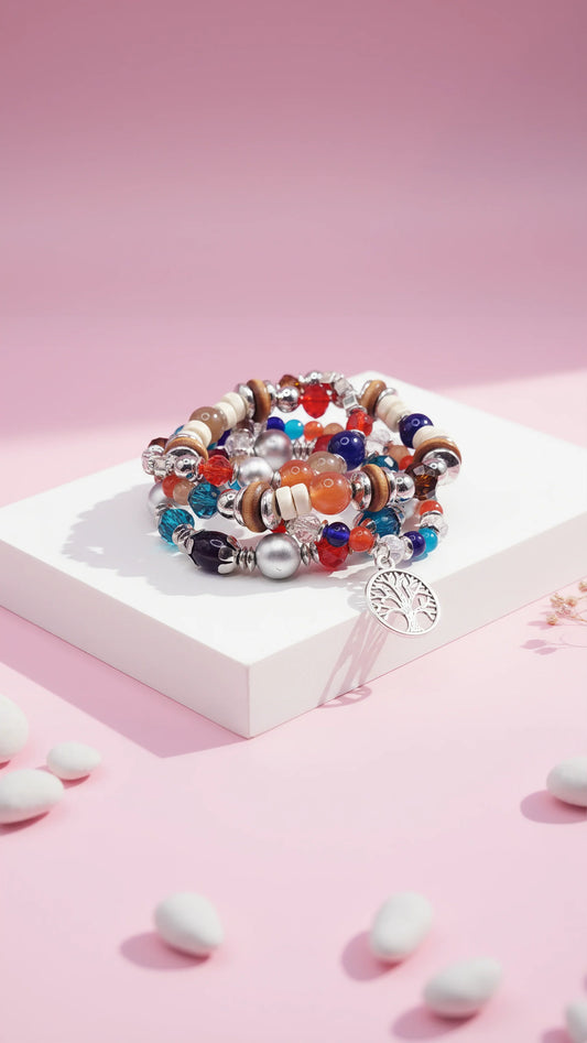 Tree Charm Ceramic Beaded Bracelet Set