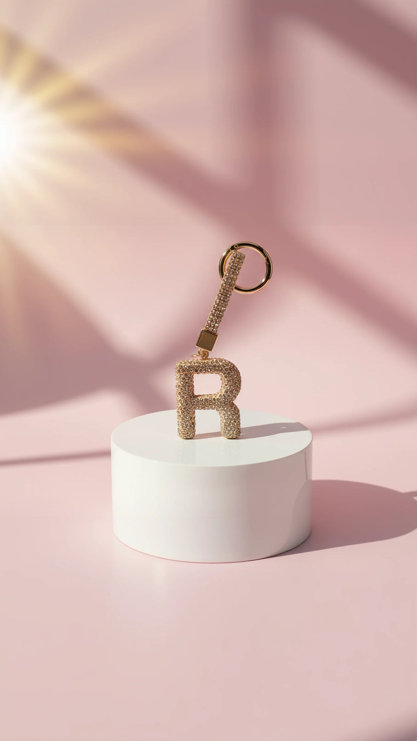 Initial Letter Rose Gold Crystal Key Ring & Bag Charm