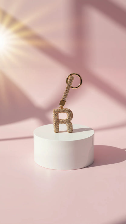 Initial Letter Rose Gold Crystal Key Ring & Bag Charm