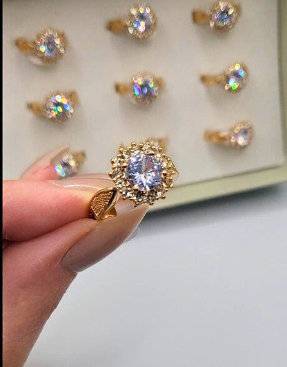 Cluster Crystal Ring Gold Box set of 12