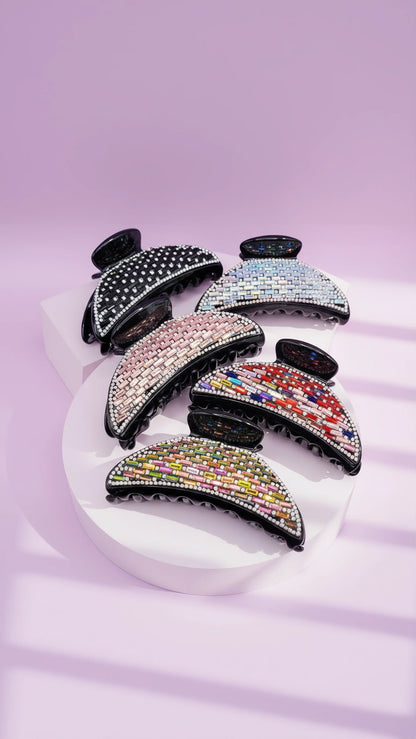 Mirrored Crystal Curve Hair Clamps Pack of 12