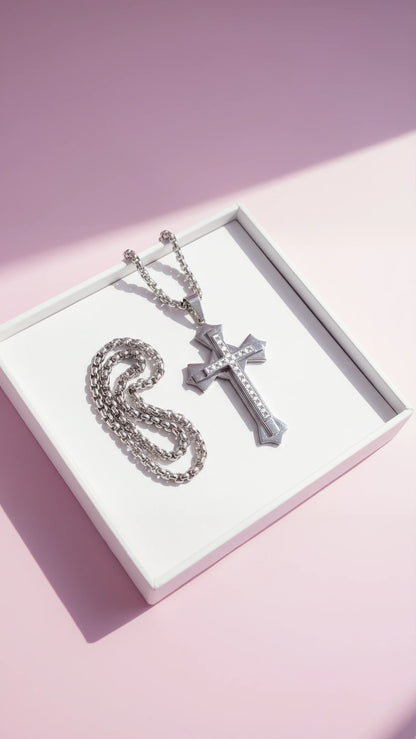 Two Tone Alloy Crystal Cross Necklace