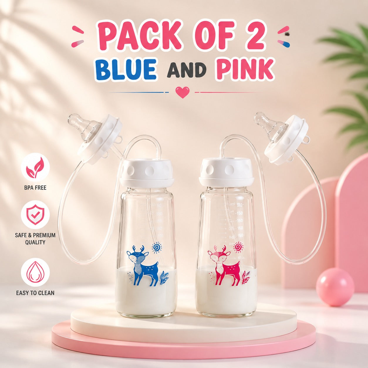 Baby Bottle Set – Blue & Pink Pack of 2