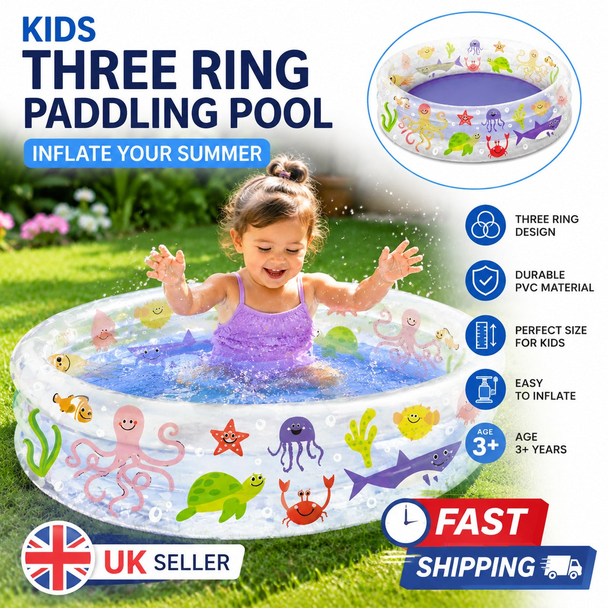 Inflatable Kids Pool – Fun Ocean Theme for Summer Water Play