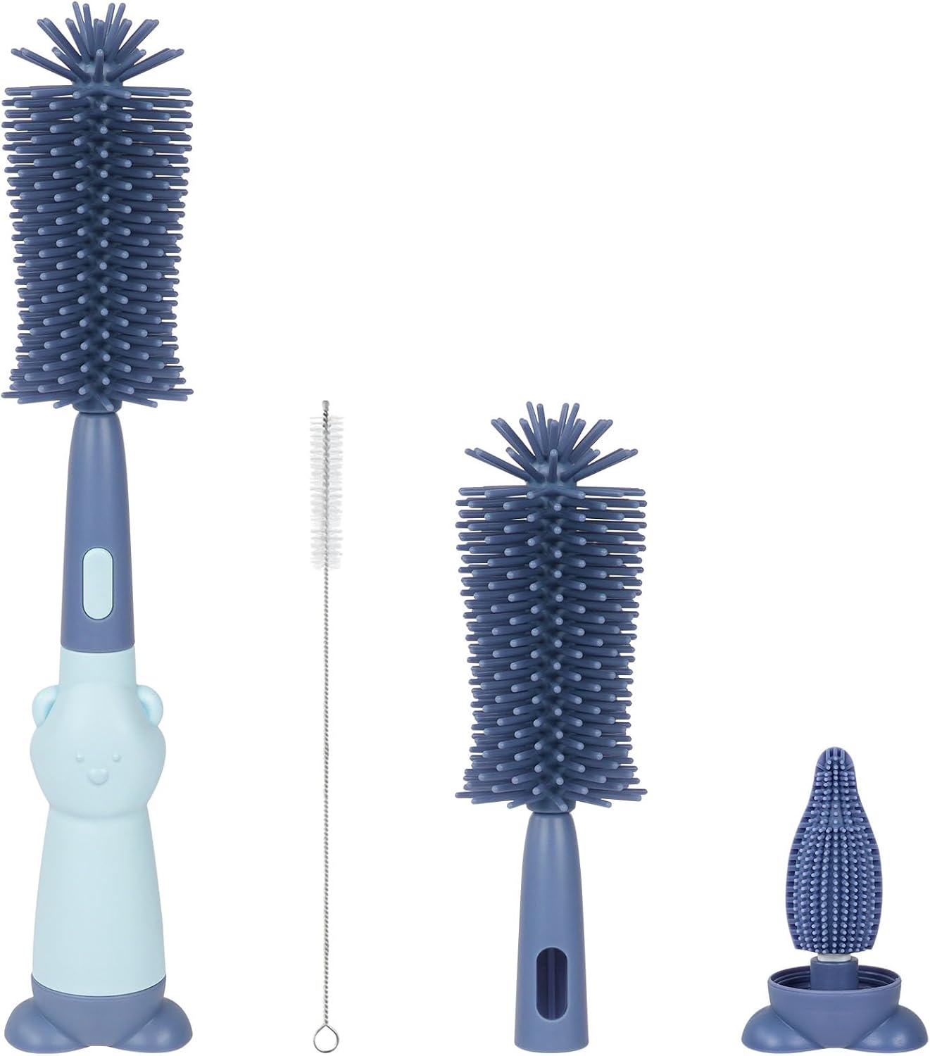 Vicloon 3 in 1 Silicone Bottle and Teat Cleaning Brush, Straw and Bottle Cleaner Set (Blue)