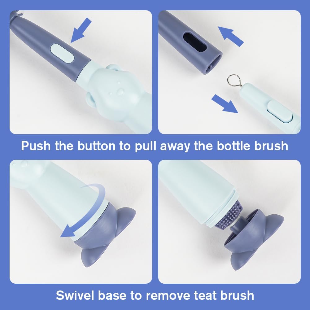 Vicloon 3 in 1 Silicone Bottle and Teat Cleaning Brush, Straw and Bottle Cleaner Set (Blue)