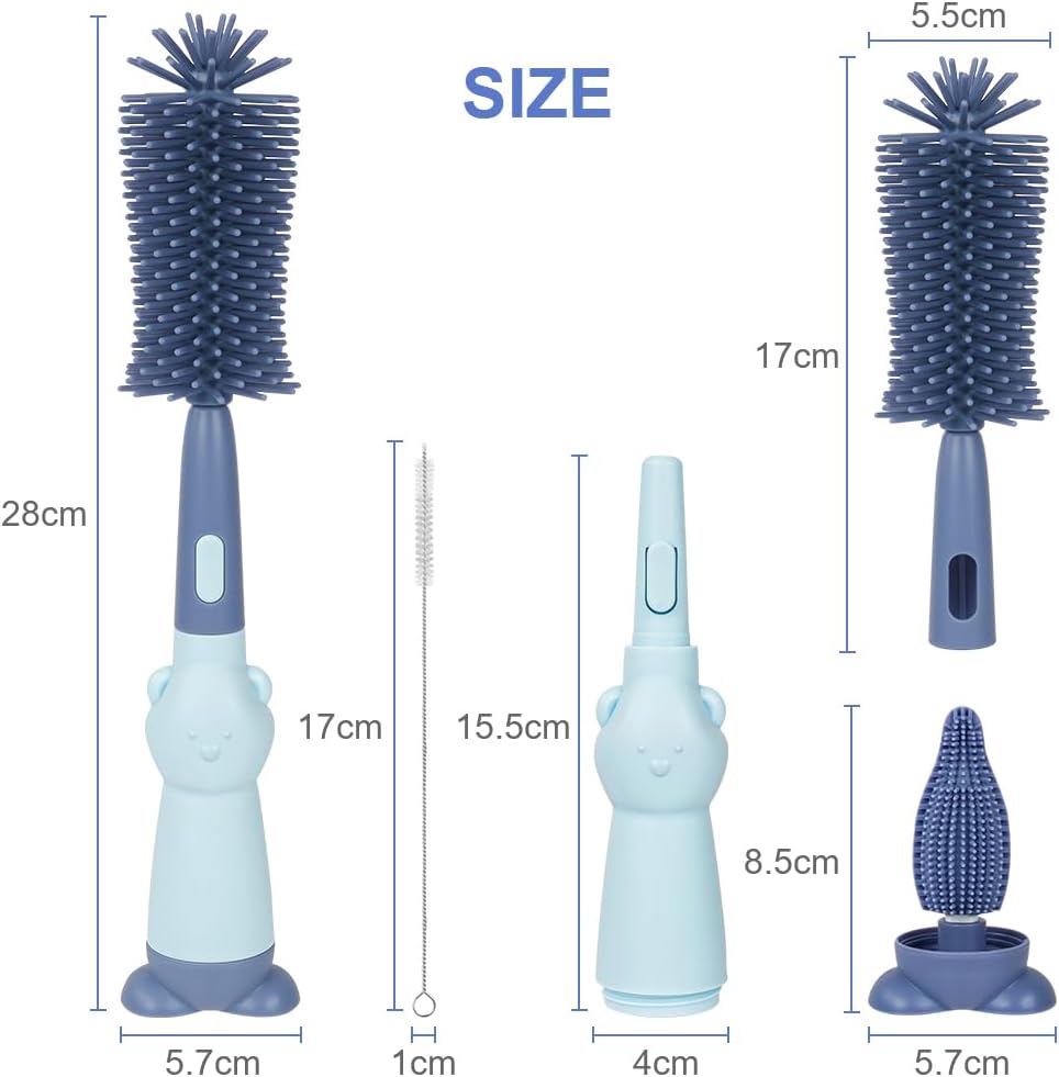 Vicloon 3 in 1 Silicone Bottle and Teat Cleaning Brush, Straw and Bottle Cleaner Set (Blue)