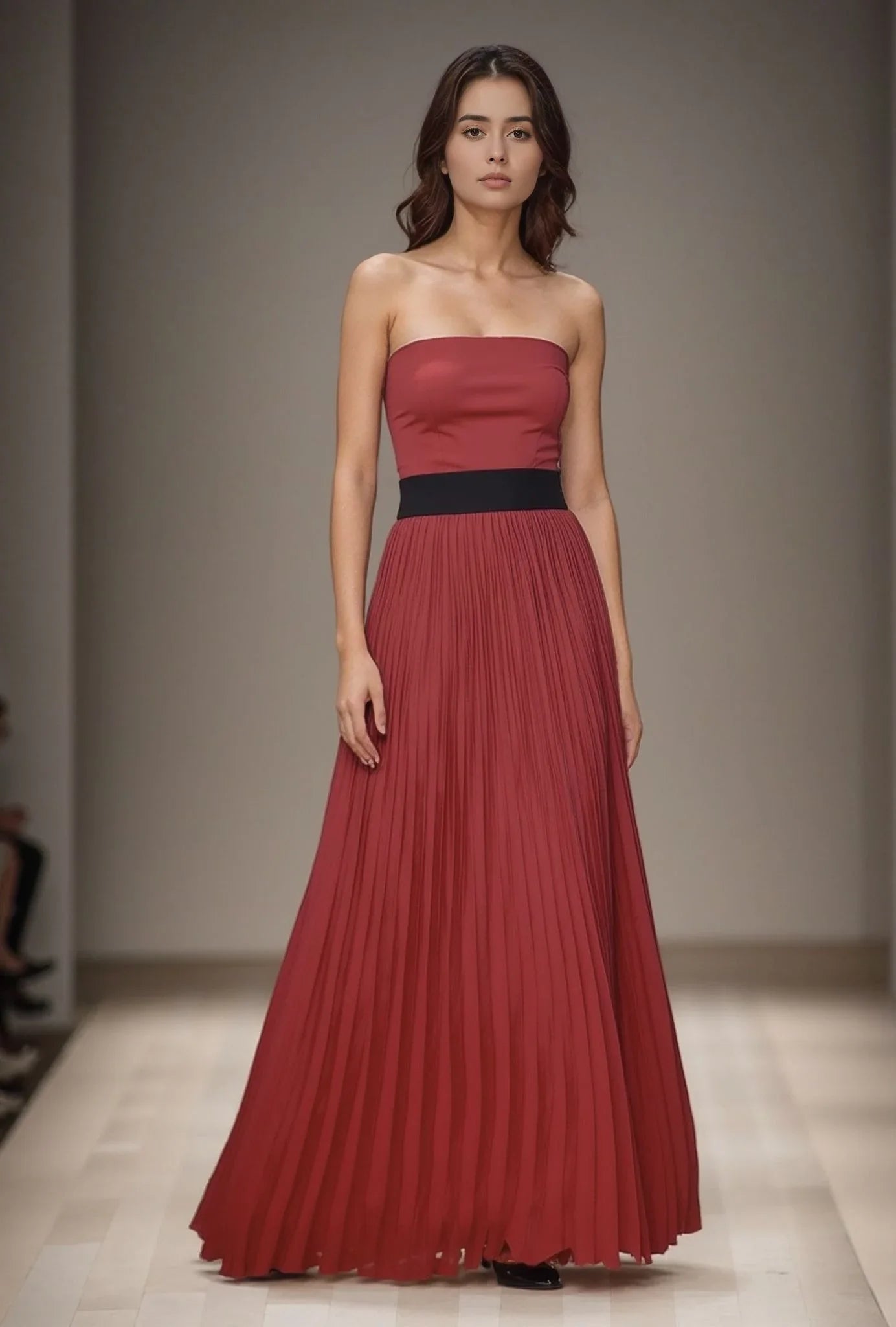 Flowy pleated maxi skirt with contrasting elastic waistband