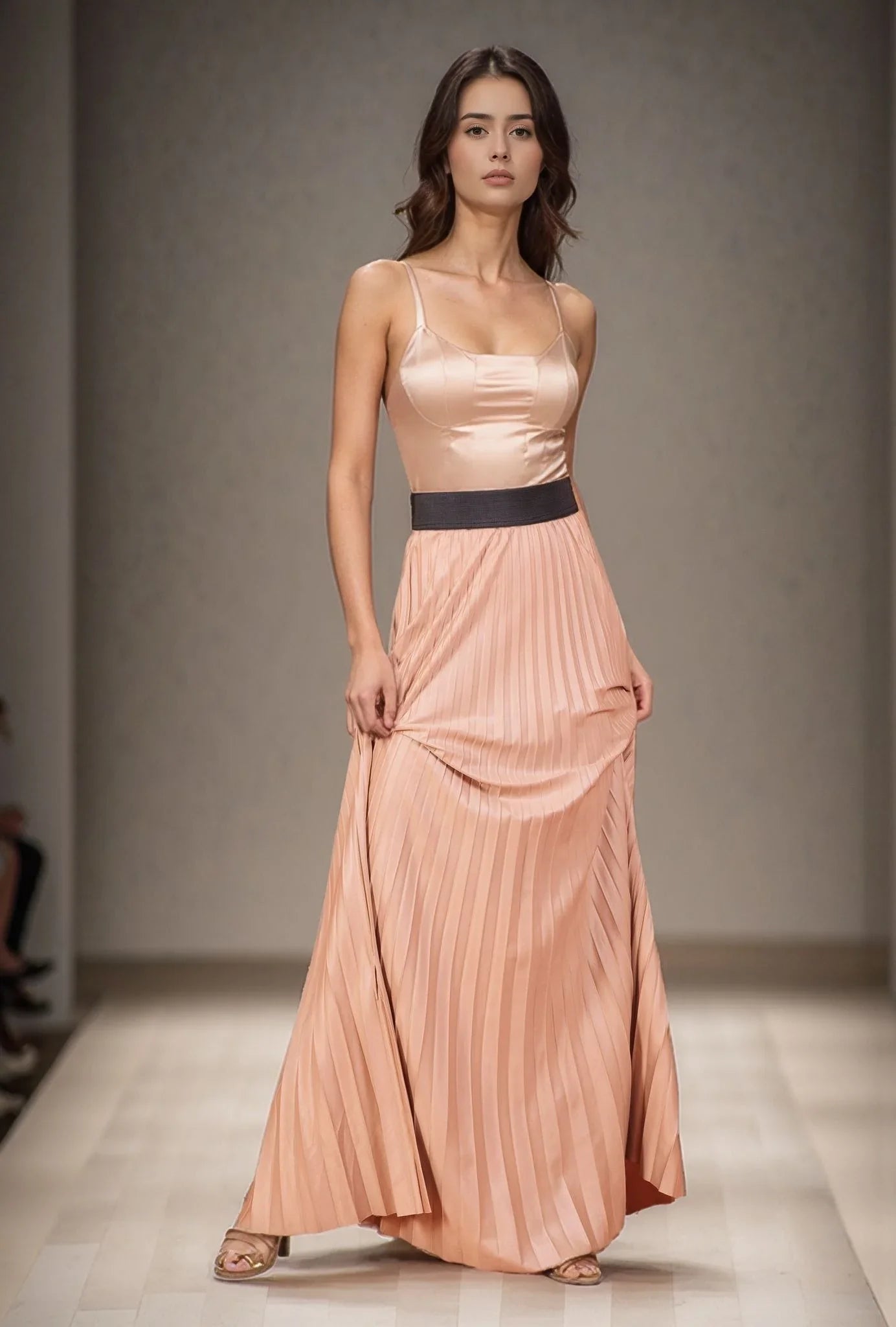 Flowy pleated maxi skirt with contrasting elastic waistband