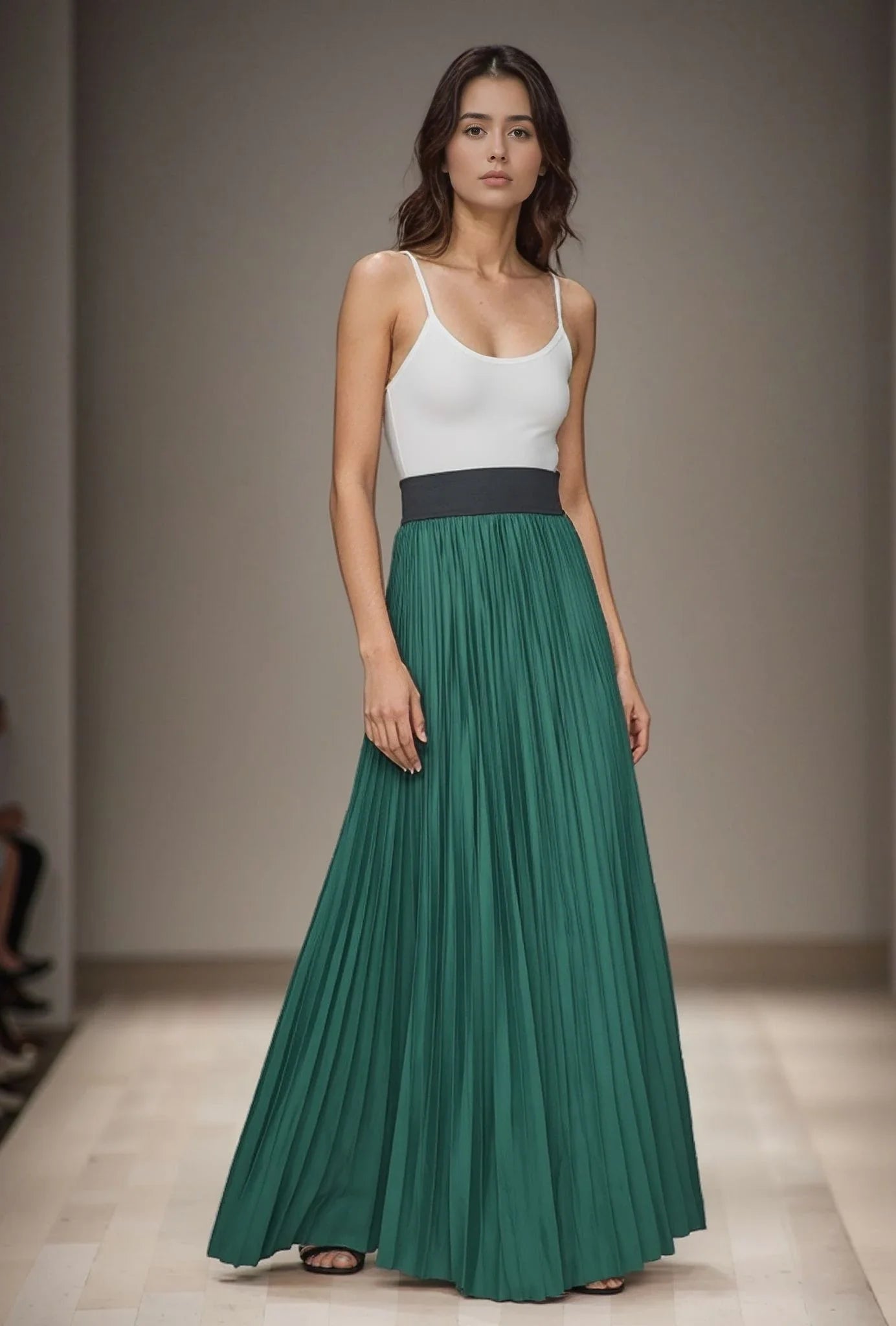 Flowy pleated maxi skirt with contrasting elastic waistband