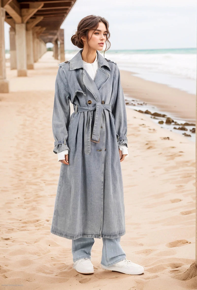 Long denim Trench coat