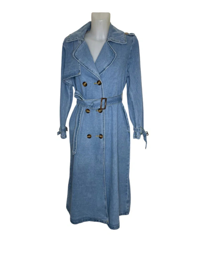 Long denim Trench coat