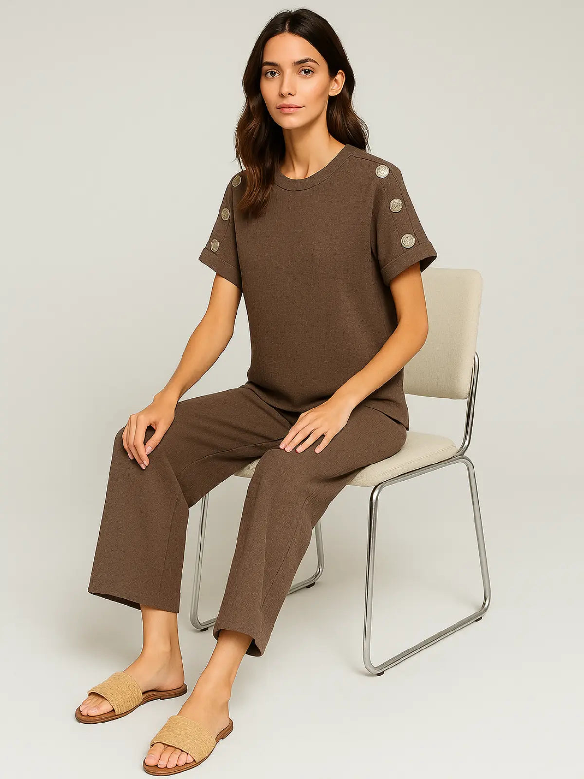 Ladies 8-Button on Shoulder Trousers Set