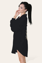 Oversized Long Sleeve Gold Sequin Eye Button Up Shirt