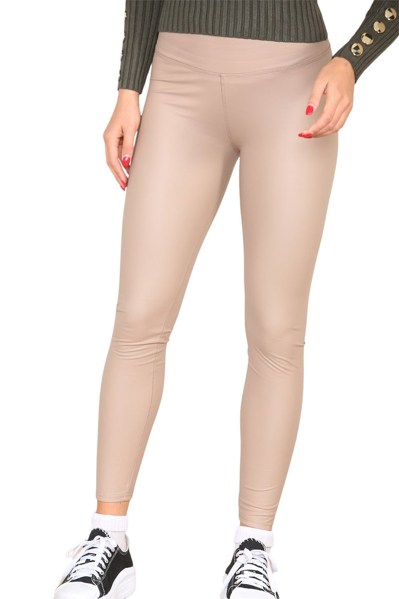 PU Fleece Line High Waisted Wet Look Faux Leather Legging