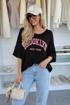 Fine knit sweater with BROOKLYN New York embroidery, loose cut