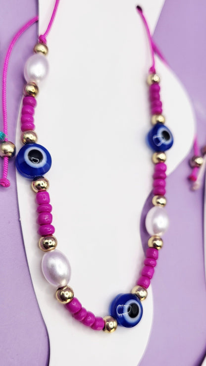 Evil Eye Beaded Pull Tie Anklet