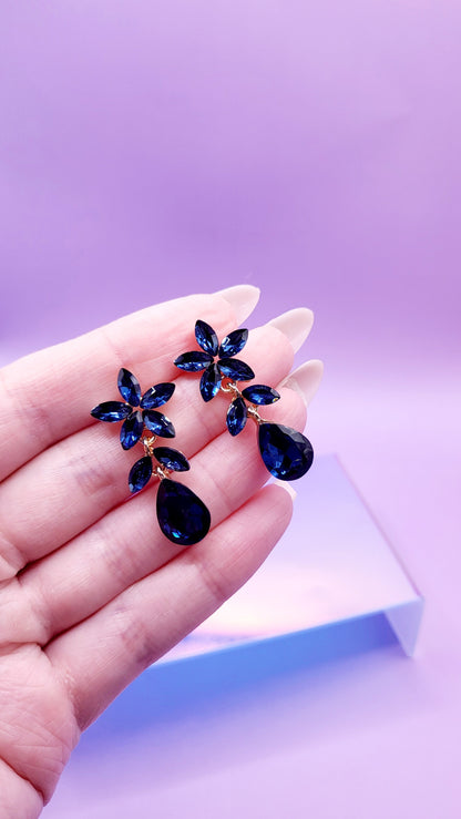 Navy Crystal Drop and Dangle Earrings