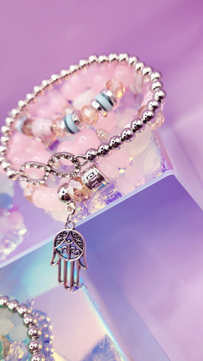 Bow Charm Ceramic Beaded Bracelet Set