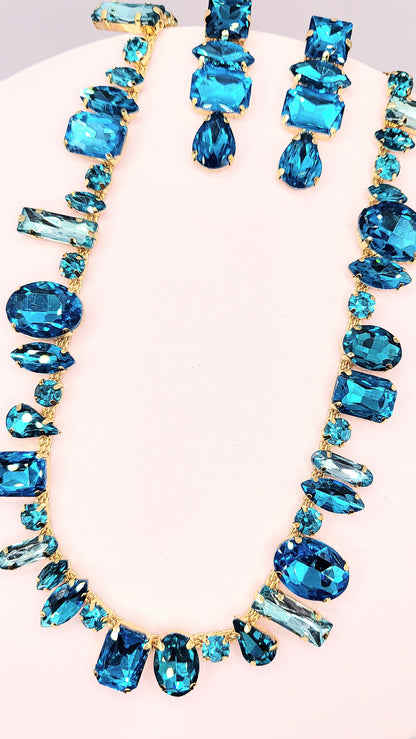 Blue Crush Crystal Necklace & Earring Set
