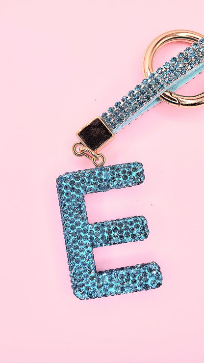 Initial Letter Blue Crystal Glam Key Ring