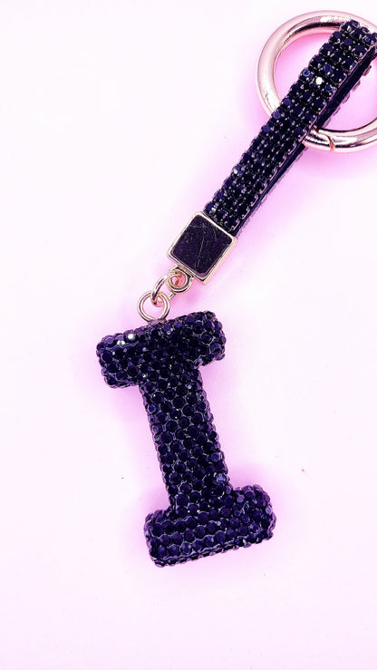 Initial Letter Black Crystal Glam Key Ring
