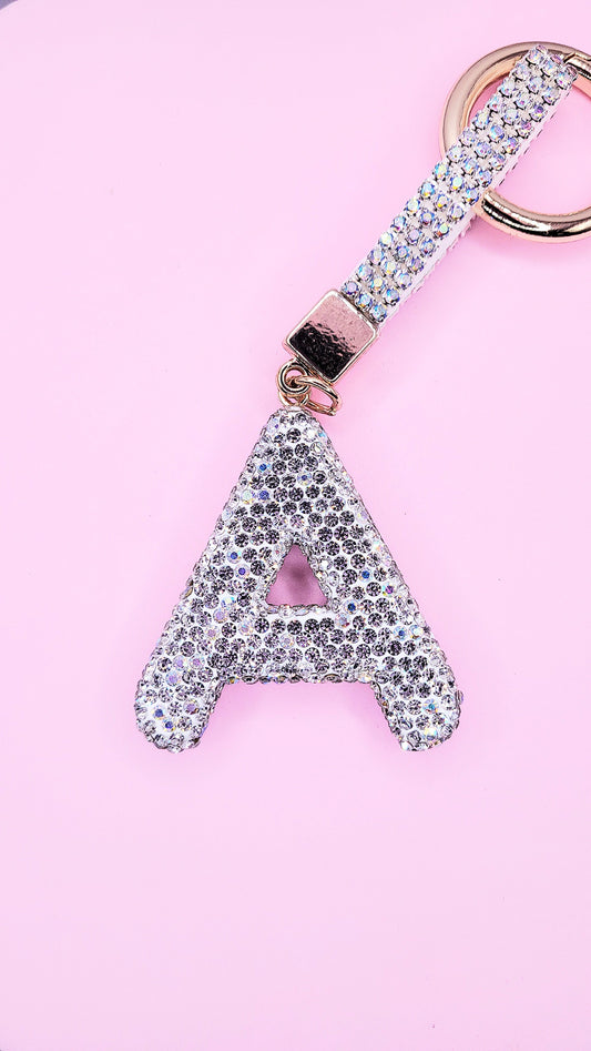 Initial Letter Silver Crystal Glam Key Ring