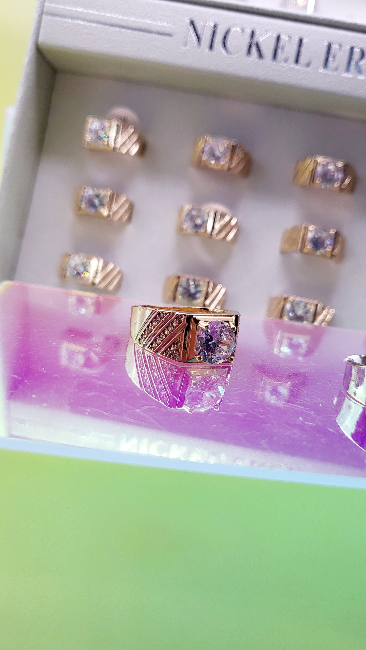 Men's Iced Out Crystal Box Set of 12 Rings