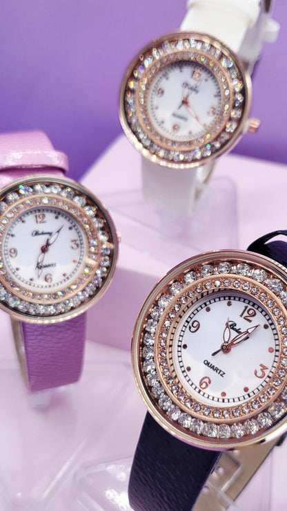 Crystal Bezel Round Face Watch